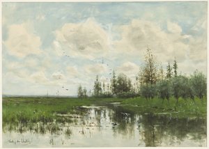 Pond with Trees and Meadow by Fredericus Jacobus van Rossum du Chattel