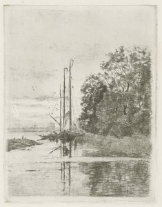 River View with Two Ships and a Boat by Fredericus Jacobus van Rossum du Chattel (signed by artist)