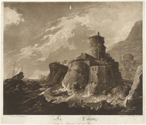 Castle on Rocky Coast and Ships in Storm at Sea by Frederik Christiaan Bierweiler