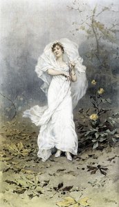 Woman in a Forest - Allegory of Autumn, Calendar illustrated by Hubert Dys, painted by F.H. Kaemmerer by Frederik Hendrik Kaemmerer