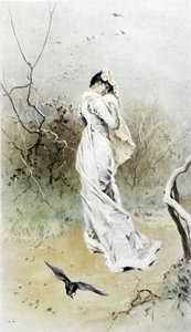 Woman in a Forest - Allegory of Early Winter, Calendar Illustrated by Hubert Dys, Painted by F.H. Kaemmerer
