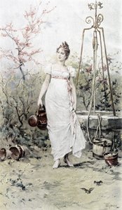 Woman Returning from a Well - Allegory of Spring, Calendar Illustrated by Hubert Dys, Painted by F.H. Kaemmerer by Frederik Hendrik Kaemmerer