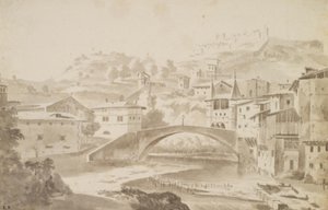 Vienne, near Lyon. Pont Saint-Martin over the Gère River. Left: Prieuré de Saint-Martin, Right: Porte de la Rochette and Pipet Castle