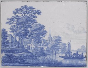 Rectangular plaque with river landscape by Frederik van Frytom (attributed to)