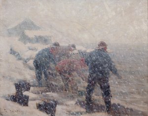 Fishermen Pull the Seine in a Snowstorm by Fredrik Kolstoe