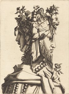 Bust of a Woman in an Extravagant Costume by French 16th Century after René Boyvin or Pierre Milan