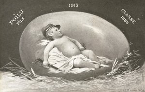 1915, Easter Card Showing Already Armed Baby Soldier in Egg by French Photographer