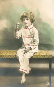 Child Wearing Pyjamas, Smoking by French Photographer