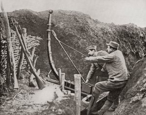French Soldiers Using a Catapult for Flinging Bombs During World War One, from The Illustrated War News, 1915 by French Photographer