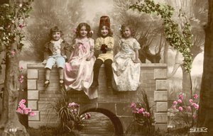 Girls and Boys Sitting on Edge of Bridge by French Photographer