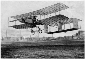 Henri Farman at Issy-les-Moulineaux in his plane the Voisin-Farman 1