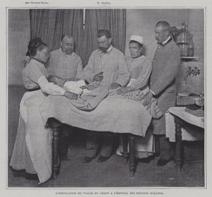 Inoculation of a patient with the vaccine against croup at a hospital for sick children in Paris by French Photographer