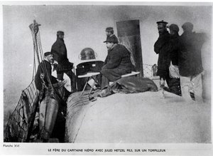 Jules Verne (1828-1905) and Jules Hetzel Son on a Torpedo