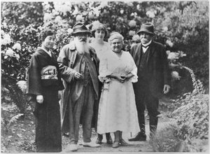 Madame Kuroki, Claude Monet, Alice Butler, Blanche Hoschede-Monet and Georges Clemenceau in the Garden at Giverny