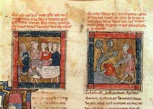 Galahad Comes to Arthur and Draws the Sword from the Floating Stone at Camelot, c.1250-80 by French School