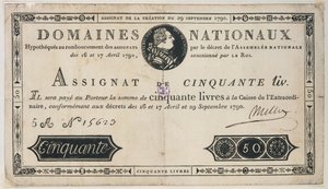 50 livres bank note, 29th October 1790
