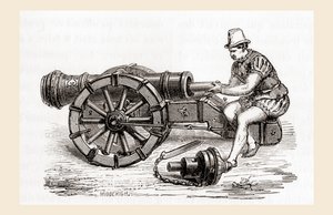 A 16th century breech loading German cannon, from Les Merveilles de la Science, published c.1870 (engraving)