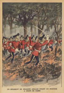 A British Regiment of Dragoons Using Their Swords to Put Out a Fire by French School