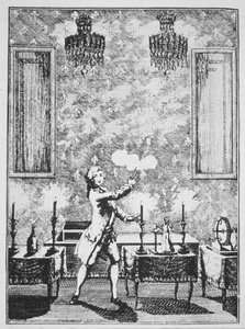 A Demonstration of Conjuring from La magie Blanche devoilee by Decremps, 1659, illustrated in a History of Magic, published late 19th century by French School