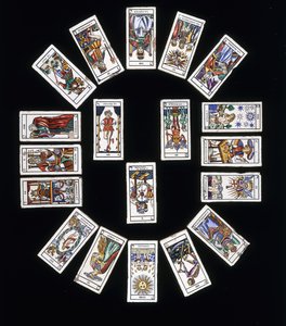 French stoneware tile panel, decorated with a deck of Marseilles Tarot cards by French School