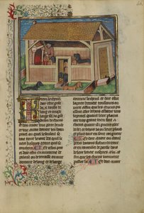 A Hunter Attending to Kenneled Dogs by French School