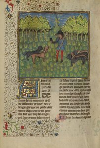 A Hunter Training Dogs to Respond to the Call of a Horn, c.1430-40 by French School