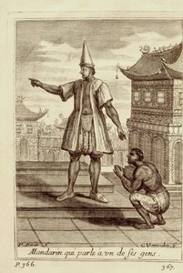 A Mandarin man talking to one of his people, from Voyage du Siam des Peres Jesuites by Guy Tachard, 1688 by French School
