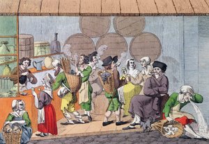A Meeting of Artists, Mudscrapers and Rag Merchants, caricature of a popular cafe at the Palais Royal in Paris