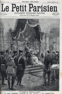 A Proposal for General Disarmament - Tsar Nicholas II reading his recript to his advisers by French School