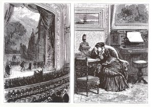 A Woman listening to an opera performance in her own home by means of the Ader-Bell telephone and Ader