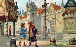 A city in the Middle Ages. Chromolithography of the late 19th century.