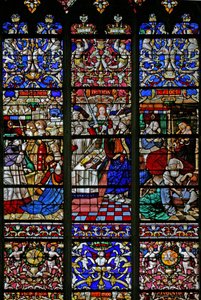 A detail from window, the panegyric to St Romain by French School