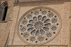 An exterior view of the west rose window by French School