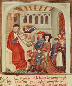 A Family in Front of a Financier, Miniature from Ethics, Politics, the Economy by Aristotle, France