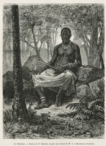 A Feticheur, Sorcerer Able to Use the Magic Force of Fetiches, Drawing by D. Maillart, to Illustrate the Story of a Trip to Gabon and the Ogoue River, in 1875-1877, by Alfred Marche. Engraving in Le Tour du Monde by French School
