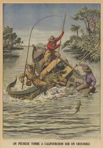 A Fisherman Falling Astride a Crocodile After It Capsized His Boat by French School