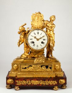 A late Louis XV ormolu mantel clock with a profile medallion of Henri IV held by Venus by French School