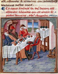A Man Shares His Table with a Poor in Need (miniature)