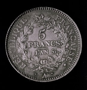 A pound of twenty sols, equivalent to the first franc of the First Republic (obverse) by French School