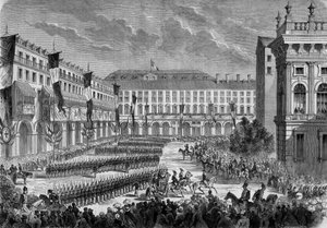 A review of the troops passed by the Italian king Victor Emmanuel II in Turin on June 7 by French School