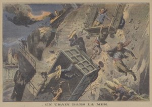 A train falling into the sea by French School