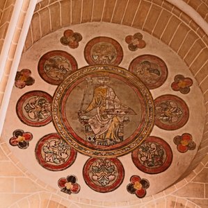 A view of a painted rosette in the western-most bay, south side by French School