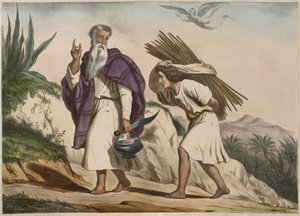 Abraham taking Isaac to Mount Moriah, illustration from a catechism L