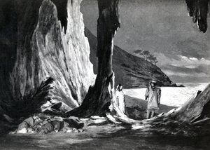 Act II, Scene 3 of Pelleas et Melisande by Debussy (from a photograph of the first production in April, 1902 of the opera at the Opera-Comique in Paris, illustration in Theatre magazine, June, 1902) by French School
