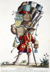 Admire Force. Cartoon made by druggists against the Duke of Force in 1721 by French School