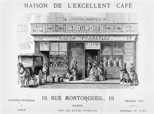 Advertisement for a coffee seller in Rue Montorgueil, Paris, c.1870