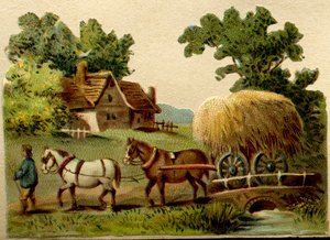 Advertising chromos, cut to size according to the contours of the represented drawings which were very fashionable at the beginning of the 20th century and designed to be cut and pasted in albums, Rural scene, early 20th century by French School