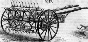 Agricultural Machine: English Double Action Tedder Presented at the Paris Agricultural Competition in 1860 (Engraving in 