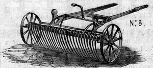 Agricultural machine: an English horse rake presented at the Paris agricultural competition in 1860. Engraving in Le Monde Illustré n°169 of 7 July 1860. by French School