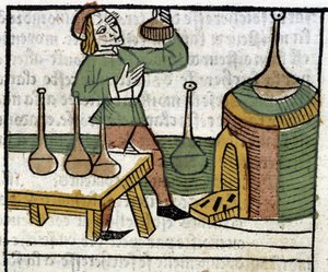 Alchemist - in "Les propriétaires des choses both corporelles et spirituelles" (book XVIII) by Glanville, Lyon